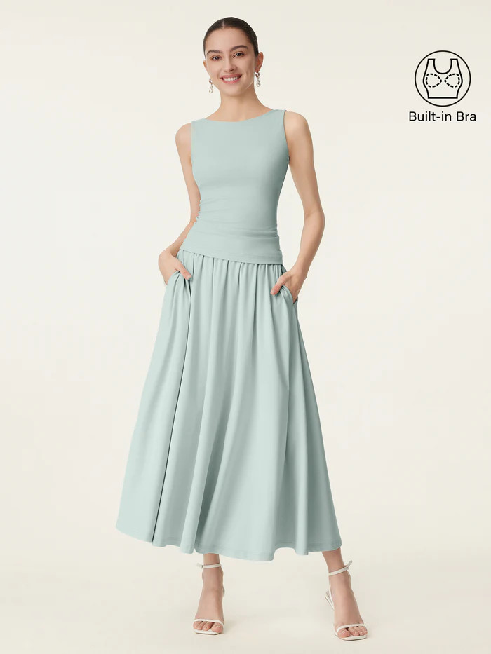 2Pcs Set Boatneck Brami Tank & Umbrella Maxi Skirt with Pockets | OGL