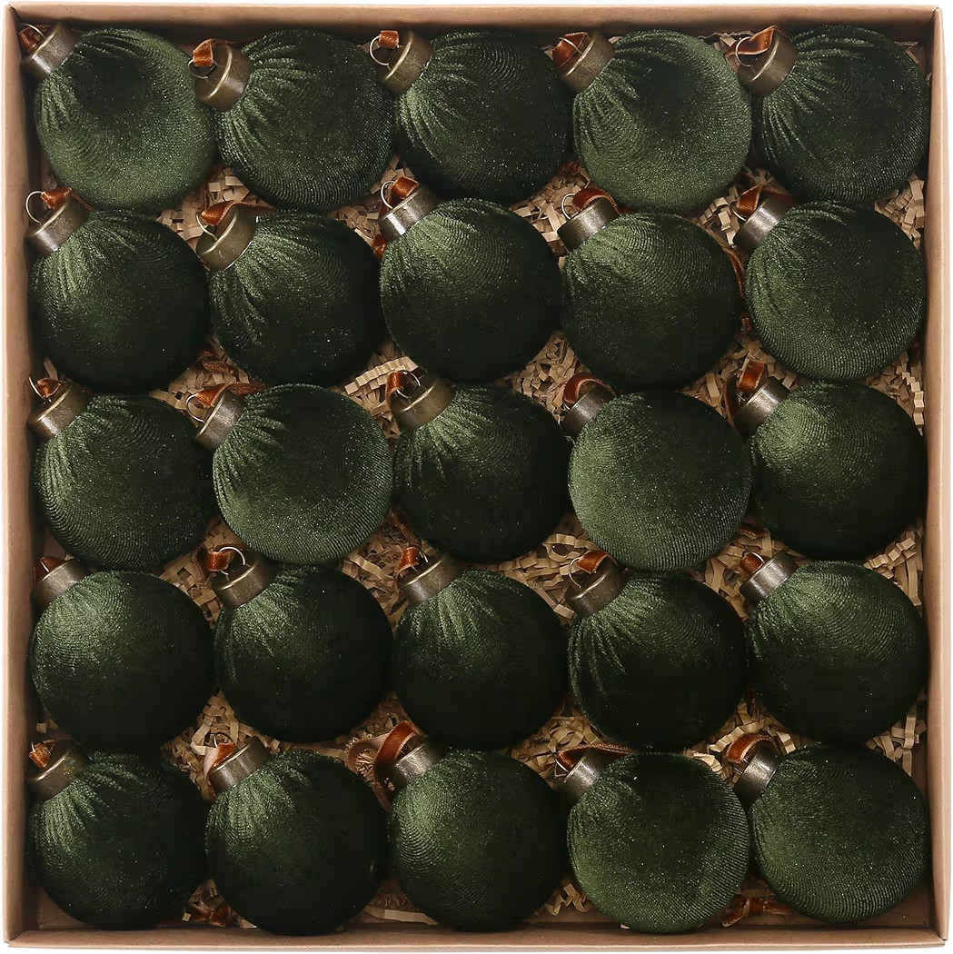 Sea Team 25-Pack Flocked Velvet Cloth Christmas Tree Ball Ornaments Set, Hanging Velour Baubles, ... | Amazon (US)