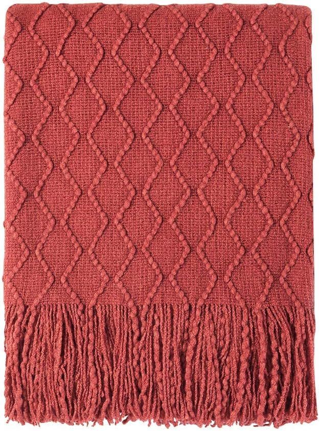 BOURINA Throw Blanket Textured Solid Soft Sofa Throw Couch Knitted Decorative Blanket, 50" x 60" ... | Amazon (US)