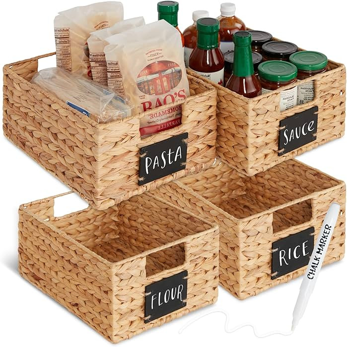 Best Choice Products Set of 4 9x12in Water Hyacinth Pantry Baskets, Woven Organizers w/Chalkboard... | Amazon (US)