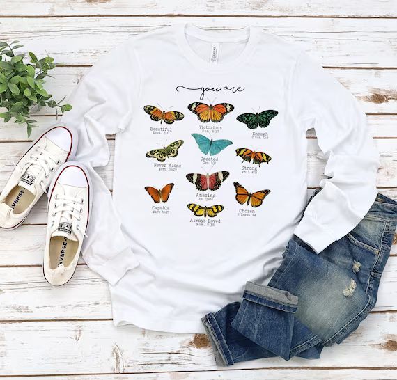 Butterfly Bible Verse Shirt, Religious Shirt, Christian Shirt, Butterfly tee, Easter Graphic Shir... | Etsy (US)