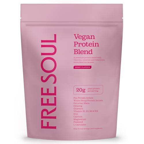 Free Soul Vegan Protein Powder | Formulated for Women | 600g | 20g Protein with Added Nutrients | Gluten & Soy Free Plant-Based Nutrition Shake | Pea & Hemp Isolate Protein | Berry Flavour | Amazon (UK)