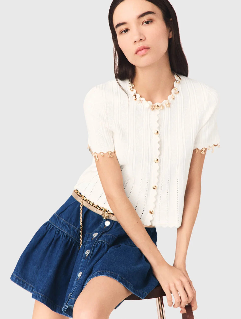 Gold jewellery cardigan White for Women | Maje | Maje US