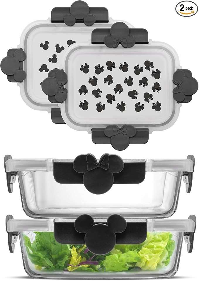 Amazon.com: JoyJolt Disney Mickey & Minnie Glass Food Storage Containers with Lids, 2 Airtight Bo... | Amazon (US)