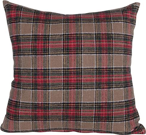 Creative Co-Op Square Brushed Cotton Plaid Pillow, Red | Amazon (US)
