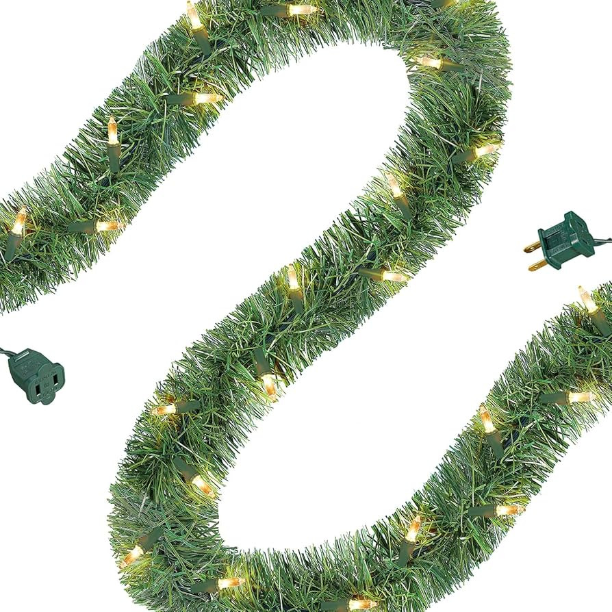 WATERGLIDE 15FT Lighted Christmas Green Garland, Pre-lit with 35 Count Clear Lights, Artificial G... | Amazon (US)