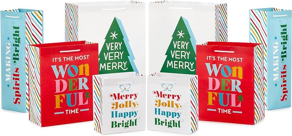 Hallmark Colorful Christmas Gift Bag Assortment (8 Bags: 2 Small 6", 2 Medium 9", 2 Large 13", 2 ... | Amazon (US)