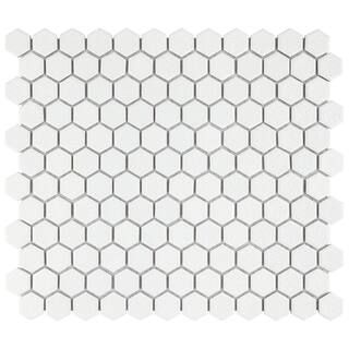 Hudson 1 in. Hex Crystalline White 11-7/8 in. x 13-1/4 in. Porcelain Mosaic (11.2 sq. ft./Case) | The Home Depot