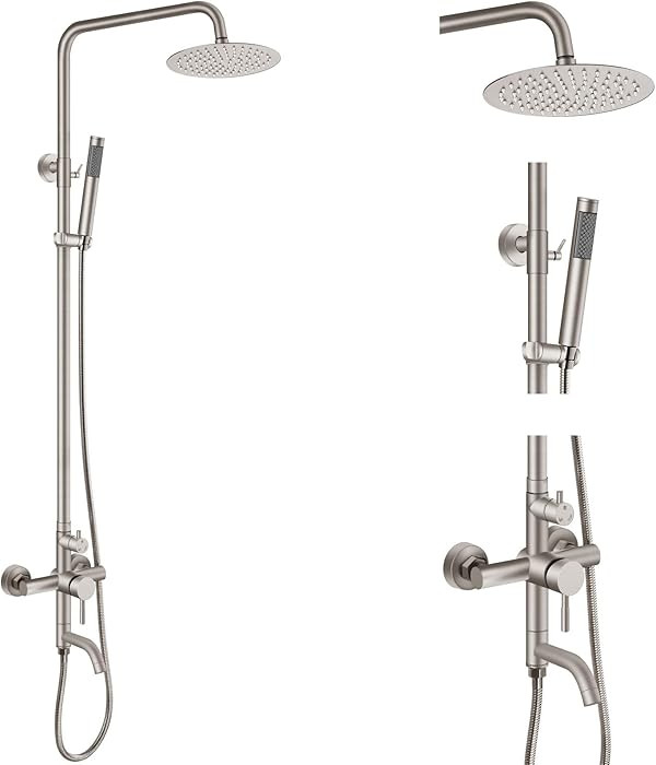 Aolemi Outdoor Shower Fixture SUS304 Triple Function Brushed Nickel Wall Mounted Stainless Steel ... | Amazon (US)