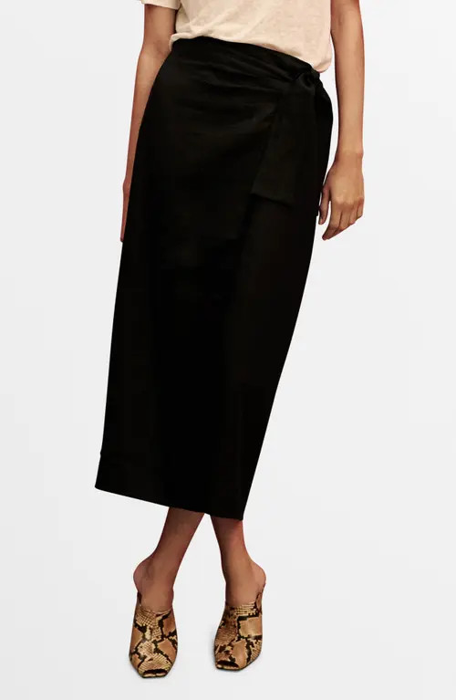 MANGO Side Tie Linen Wrap Skirt in Black at Nordstrom, Size Small | Nordstrom