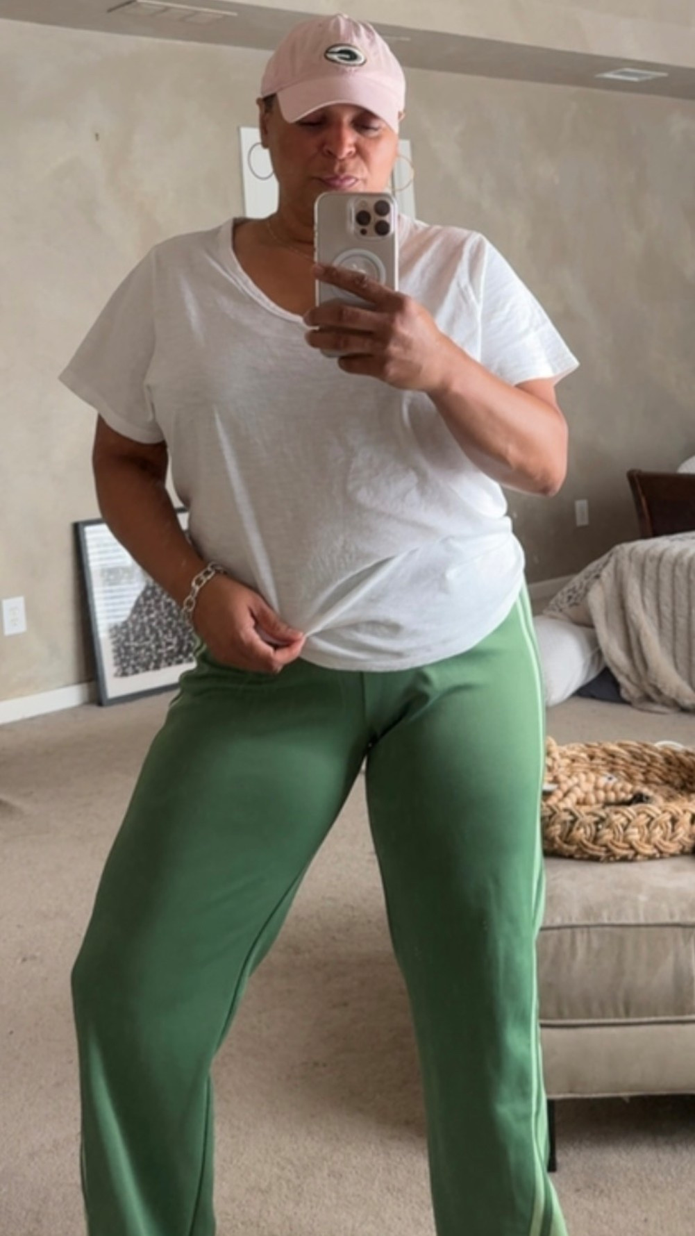 Green track pants aren’t just for the gym…this comfy pair is on repeat for me. Mine are no longer available, but I’ve linked some great ones that hit the same vibe. Easy, casual, and a little sporty-chic. #LTKFinds #CasualStyle 

#LTKStyleTip #LTKActive #LTKFindsUnder50