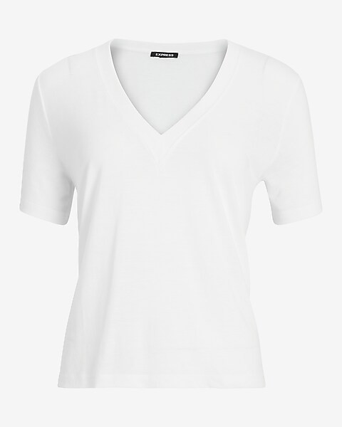 Skimming Linen-Blend V-Neck Tee | Express