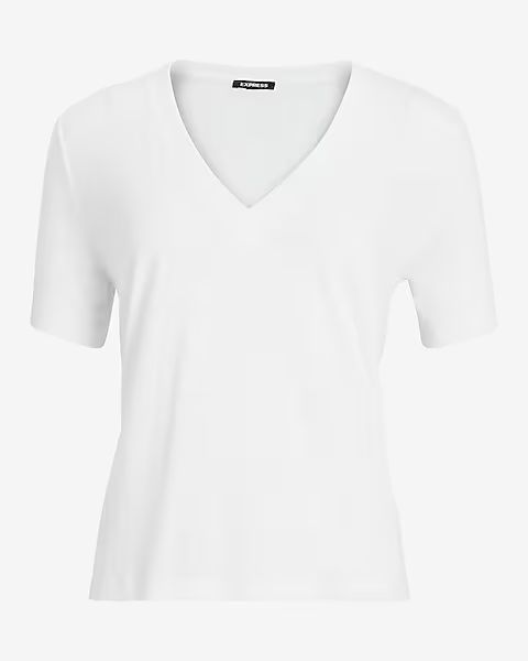 Skimming Linen-Blend V-Neck Tee | Express