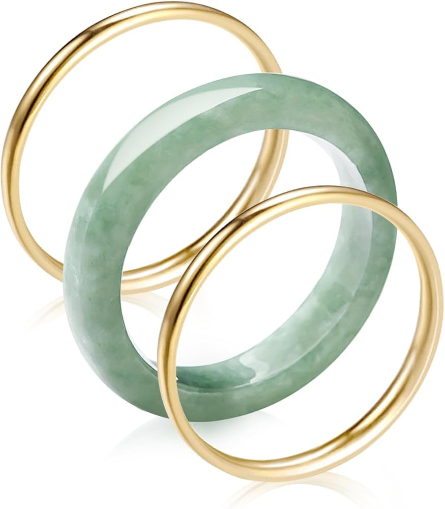 Good Luck Jade Gemstome Wealth AAA Genuine Jadeite Stackable Rings for Women Authentic Healing Pl... | Amazon (US)