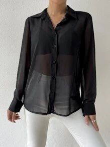 EMERY ROSE Sheer Button Front Shirt Without Bra SKU: sw2205168433553170(100+ Reviews)$10.49$9.97J... | SHEIN