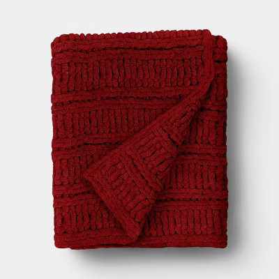 Chunky Chenille Rib Knit Throw Dark Red - Threshold™ | Target