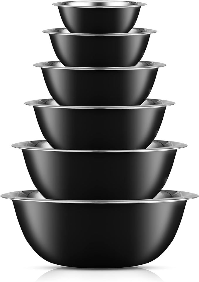 JoyJolt Stainless Steel Mixing Bowl Set of 6 Mixing Bowls (Black). 5qt Large Mixing Bowl to 0.5qt... | Amazon (US)