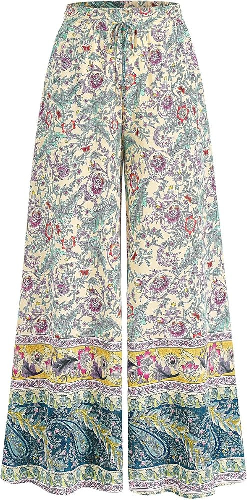 CFLONGE Women Wide Leg Pants Casual High Waist Floral Palazzo Pants for Women Flowy Trendy Lounge... | Amazon (US)