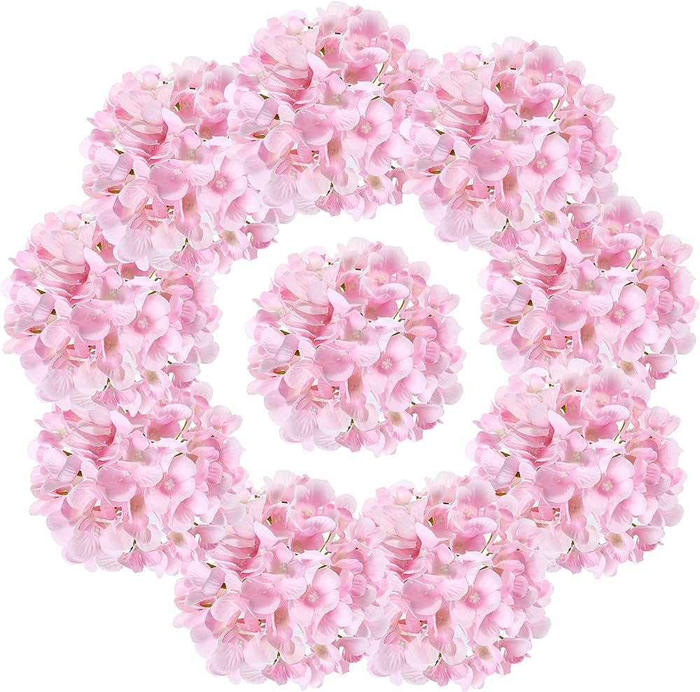 10PCS Silk Hydrangea Heads with Stems Artificial Flowers for Wedding Party Home Decor (Pink 2#) | Amazon (US)