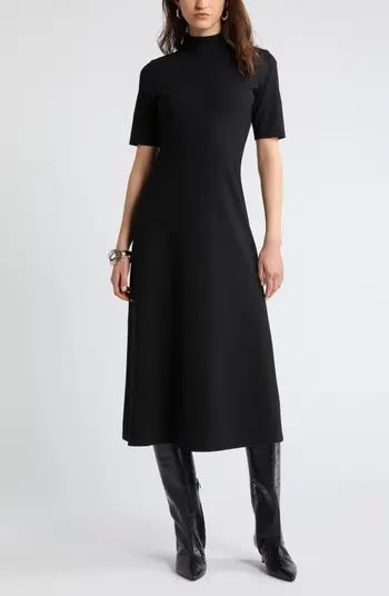 Mock Neck Ponte Knit Fit & Flare Dress | Nordstrom