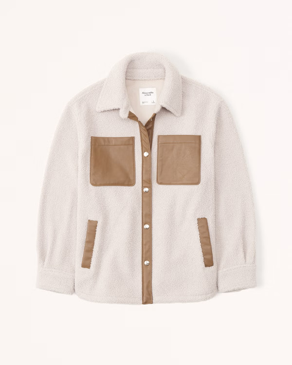 Women's Elevated Trim Sherpa Shirt Jacket | Women's Tops | Abercrombie.com | Abercrombie & Fitch (US)