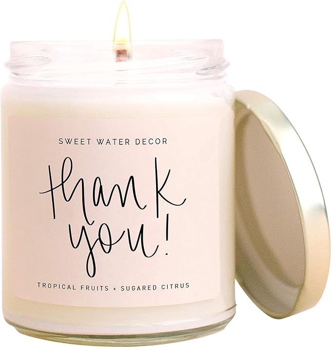 Sweet Water Decor Thank You Candle | Tropical Fruit and Sugared Orange, Summer Scented Soy Wax Ca... | Amazon (US)