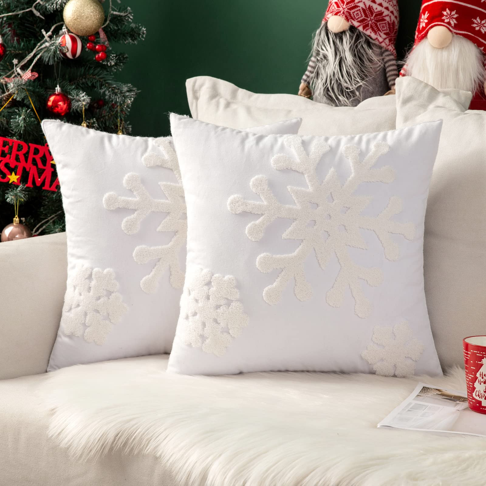 MIULEE Pack of 2 Christmas Decorative Snowflake Throw Pillow Covers Canvas Embroidery Winter Cush... | Amazon (US)