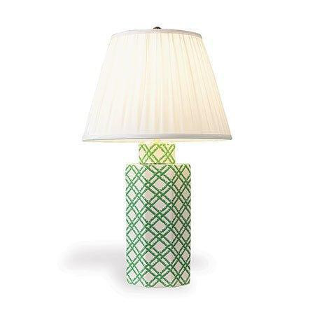 Green & Ivory Bamboo Trellis Porcelain Hexagonal Table Lamp | The Well Appointed House, LLC