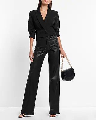 High Waisted Black Coated Wide Leg Jeans | Express