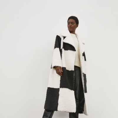 Black & White RI Studio Borg Coat | River Island (UK & IE)