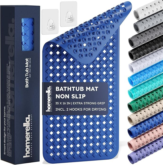 Bathtub Mat Non Slip 35x16 - homerella® Bath Mat Incl. Hooks for Drying, Extra Long, 100% BPA Fr... | Amazon (US)