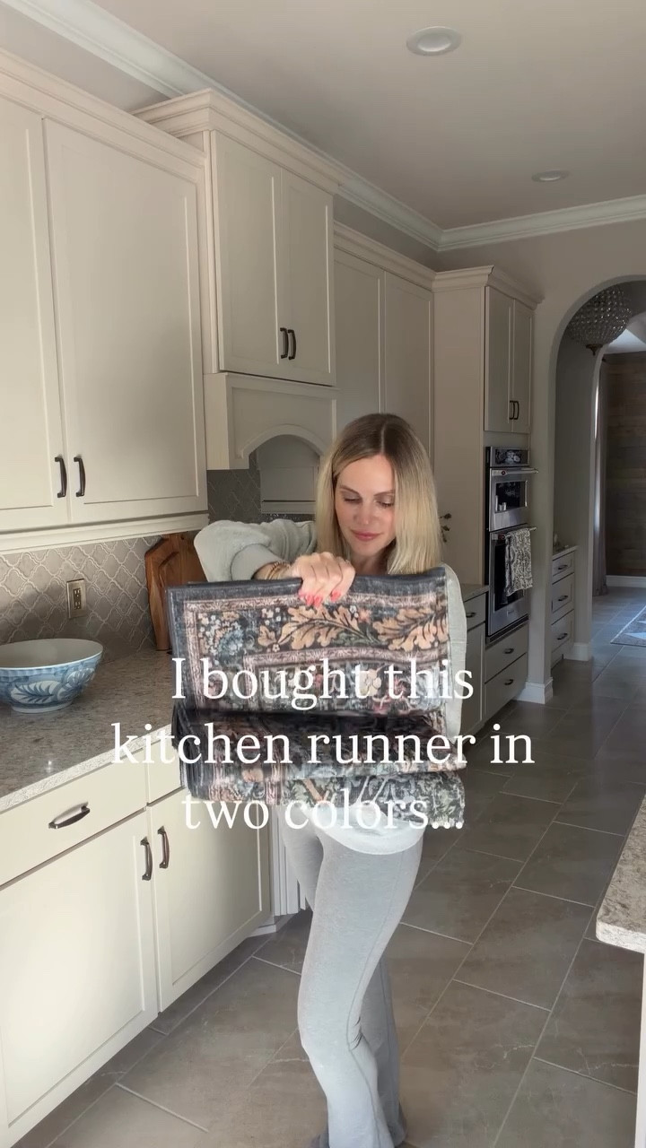 I didn’t expect to love this Amazon kitchen runner as much as I do. It looks like the designer version from Ruggable, but it’s way more affordable.
It’s machine washable and has a nonslip backing.
I bought it in two colors because I couldn’t decide. Which one should I keep? 