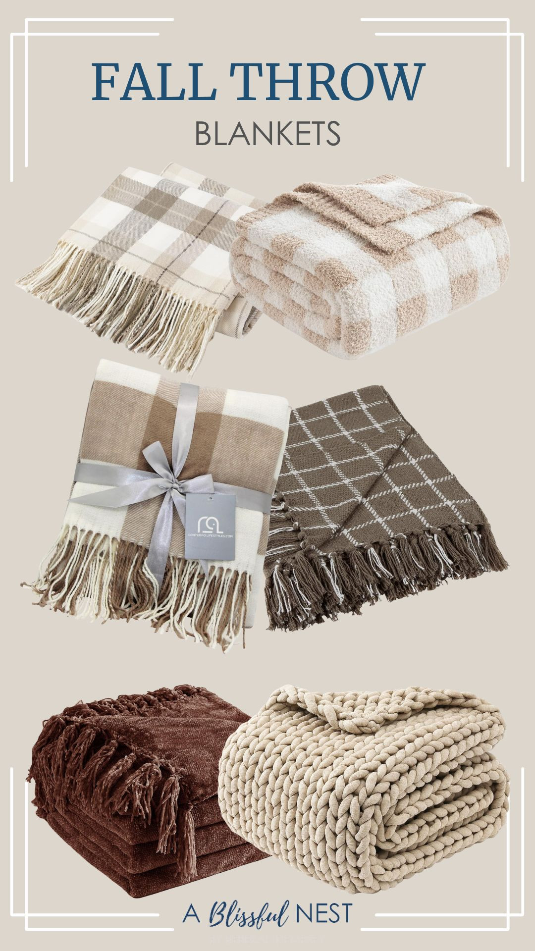 Soft, cozy, and perfect for chilly fall days, these throw blankets are must haves. 
Shop the collection.

dark brown throws with fringe tassel, plaid beige throw blanket, buffalo plaid throw blanket, gray and white plaid throw blanket, brown checked plaid woven throw, chunky throw blanket  

 #LTKSeasonal #LTKHome