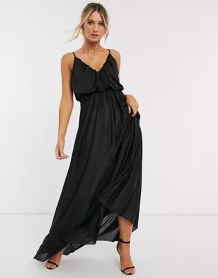 ASOS DESIGN cami plunge maxi dress with blouson top in black | ASOS (Global)