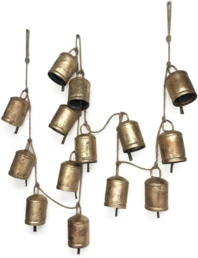 Rustic Decorative Bell Garland on Jute String Rope with Antique Vintage Gold Finish 90" L | Amazon (US)