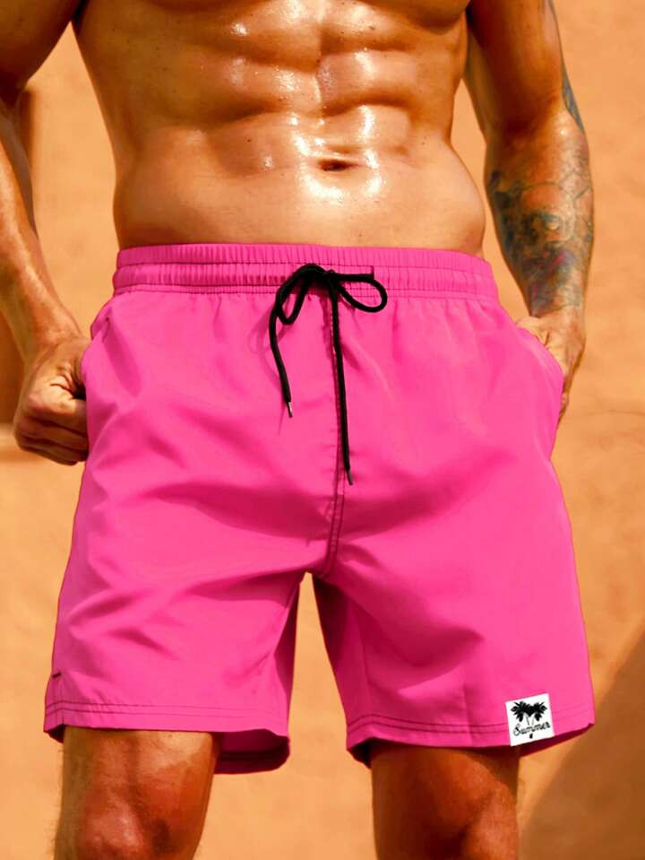 Men Letter Patched Drawstring Waist Swim Trunks | SHEIN