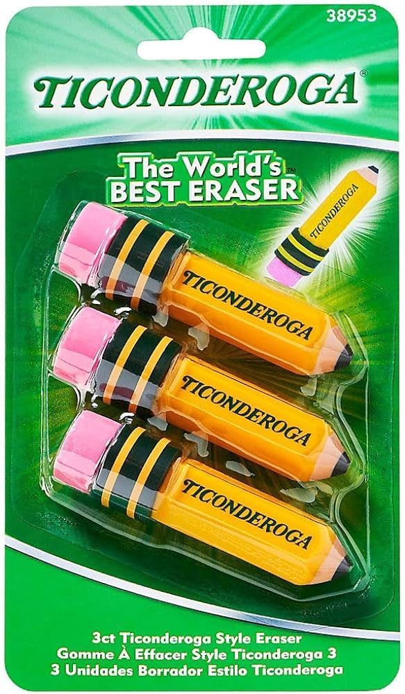 TICONDEROGA Erasers, Pencil Shaped, Latex-Free, Yellow, 3-Pack (38953) | Amazon (US)