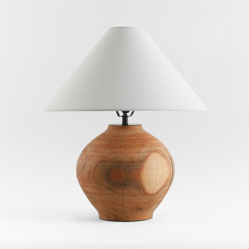 Wood Table Lamp with Linen Tapered Shade Bedroom Lighting | Crate & Barrel | Crate & Barrel