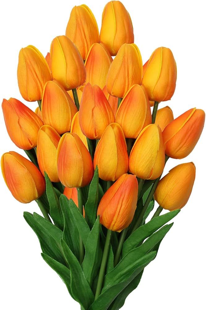 20 Pcs Orange Tulips Artificial Flowers Real Touch Fake Tulips Fake Flowers for Decoration 13.5" ... | Amazon (US)