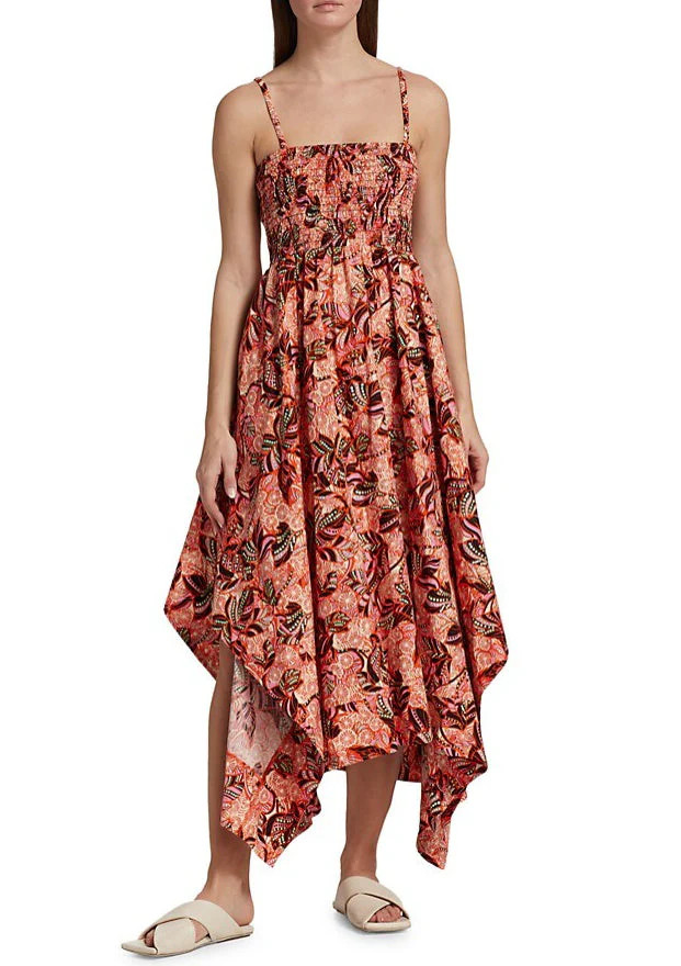 A. L.C. Women Adriana Cut Out Smocked Asymmetric Maxi Dress Orange/Rose Multi | Shop Simon