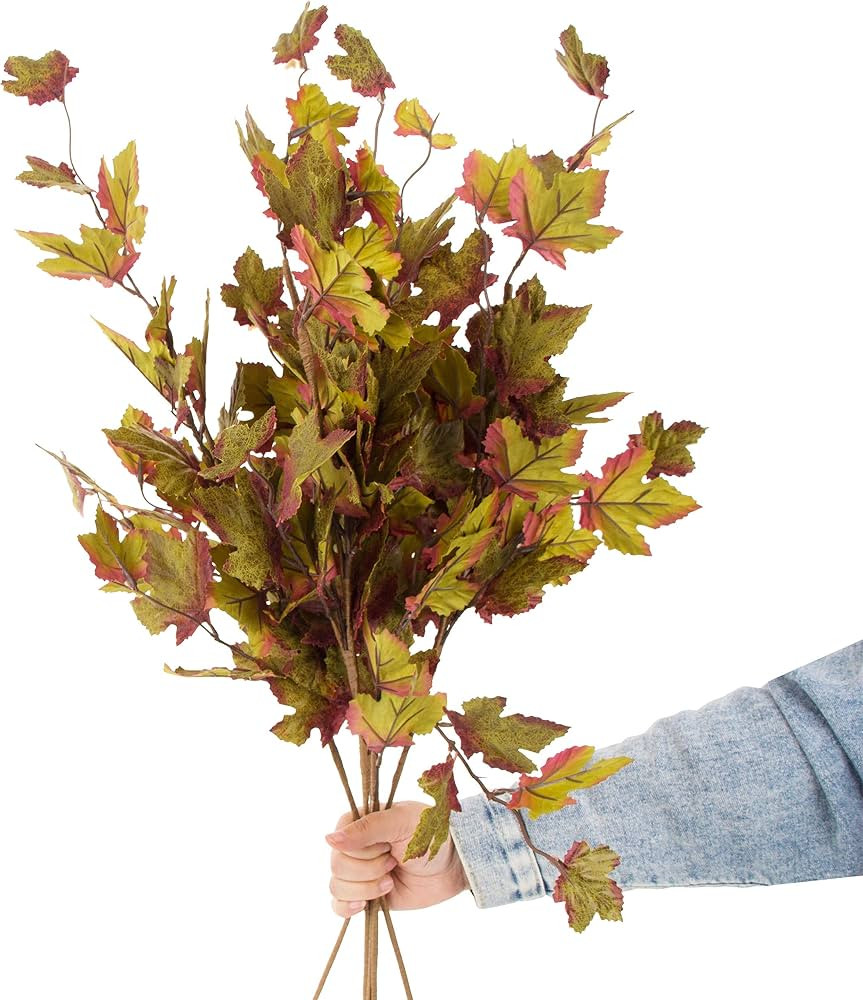 6pcs Artificial Maple Tree Branches, 32 Inch Faux Autumn Leaves Stems for Fall Vase Arrangements,... | Amazon (US)