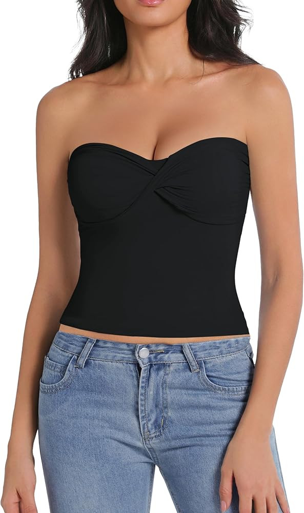 Tube Tops for Women Twist Knot Summer Going Out Crop Tops Backless Strapless Bandeau Tops Y2K Bas... | Amazon (US)