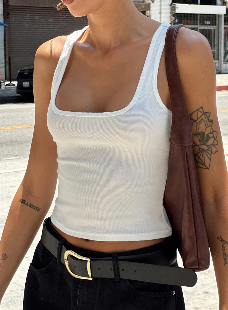 Baseline Square Neck Rib Tank Top White | Princess Polly AU