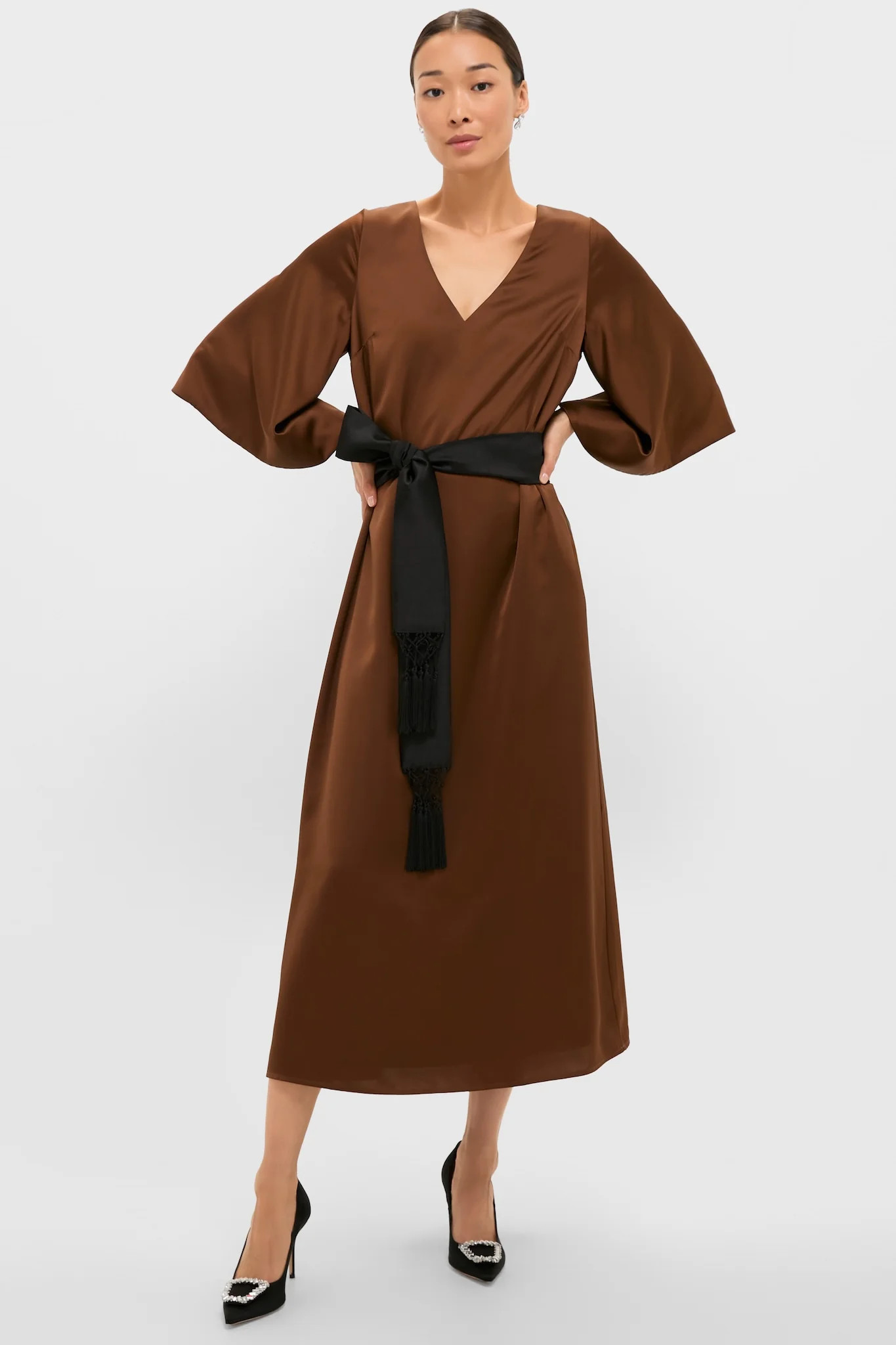 Chocolate Brown Satin Emiliana Maxi Dress | Tuckernuck (US)