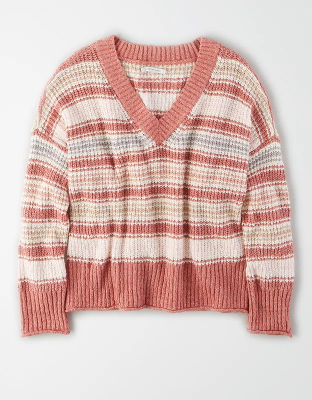 AE Striped V-Neck Sweater | American Eagle Outfitters (US & CA)