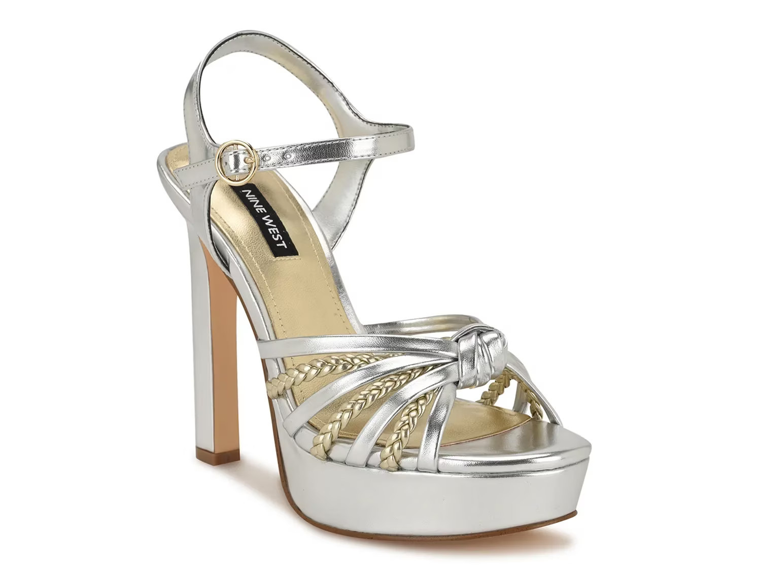 Nine West Waser Platform Sandal | Women's | Silver/Gold Metallic | Size 12 | Sandals | Ankle Strap | Stiletto | DSW