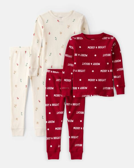 Toddler Christmas Cotton Snug Fit 4-Piece Pajamas - Red/White | Carter's Inc