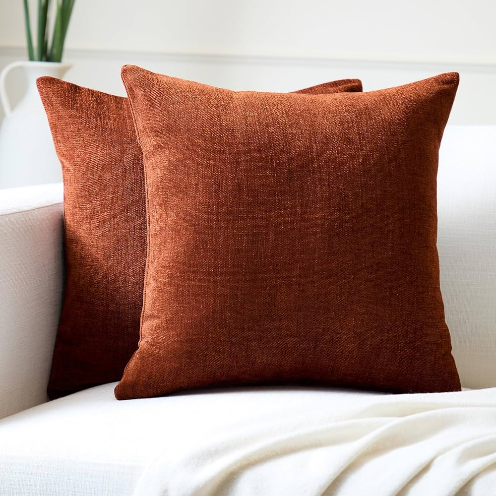 Encasa Thick Chenille Throw Pillow Covers Set of 2 | Rust Orange - (18x18) (45x45 cm) | Decorativ... | Amazon (US)