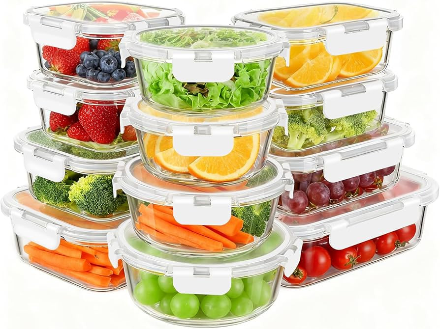 KAMOTA Glass Food Storage Containers, White Glass Meal Prep Containers, Airtight Containers with ... | Amazon (US)