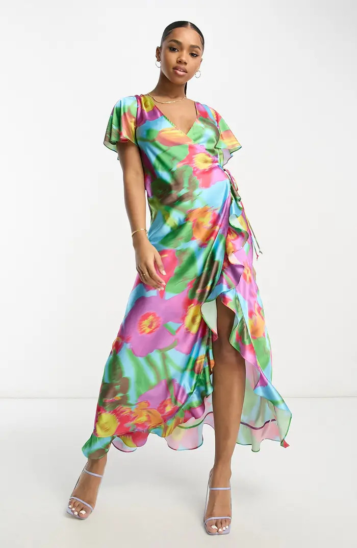 Floral Print Ruffle Wrap Dress | Nordstrom